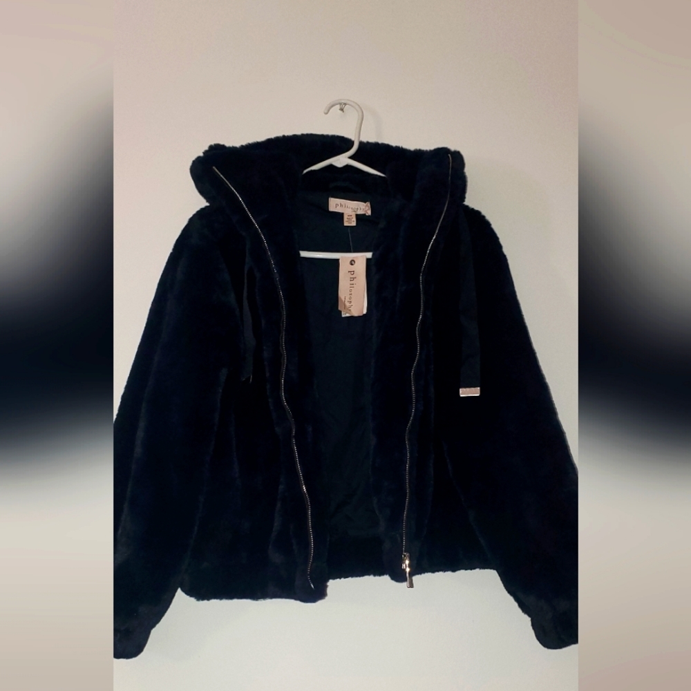 Women's faux fur dark blue coat size M